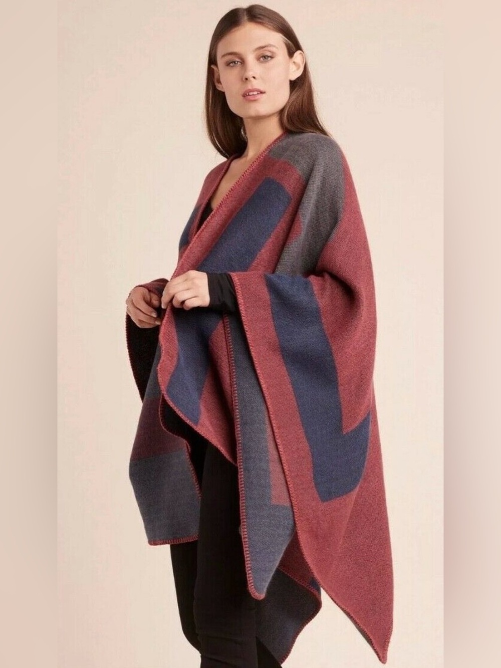 BB Dakota Burgundy and Navy Striped Wrap Cape